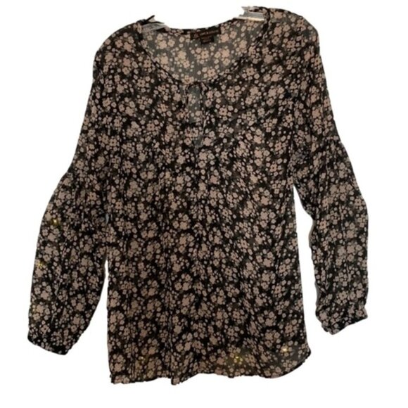 Love Legend Black Floral Long Sleeve Sheer Top - Picture 1 of 9
